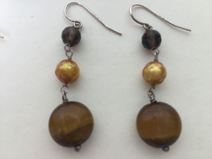 Sterling Silver Brown Tiger Eye Necklace With 2 Pairs Of Tiger Eye Earrings 84.0g *JUST ADDED* [Photo 12]