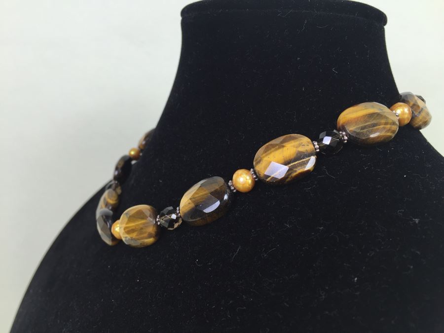 Sterling Silver Brown Tiger Eye Necklace With 2 Pairs Of Tiger Eye Earrings 84.0g *JUST ADDED* [Photo 5]
