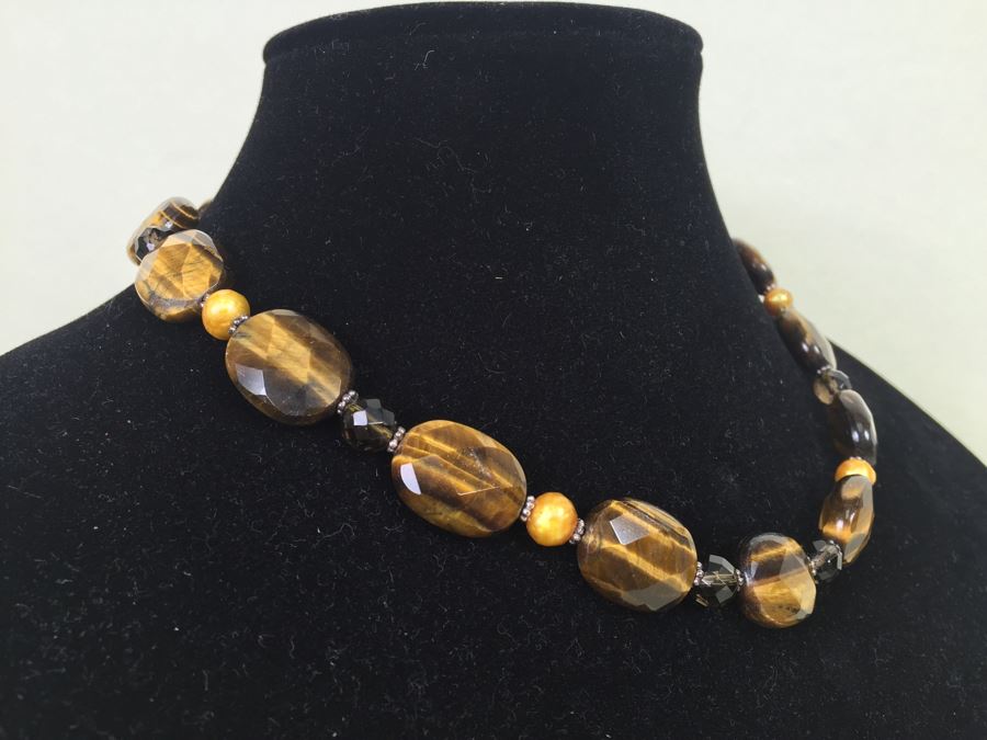 Sterling Silver Brown Tiger Eye Necklace With 2 Pairs Of Tiger Eye Earrings 84.0g *JUST ADDED* [Photo 7]