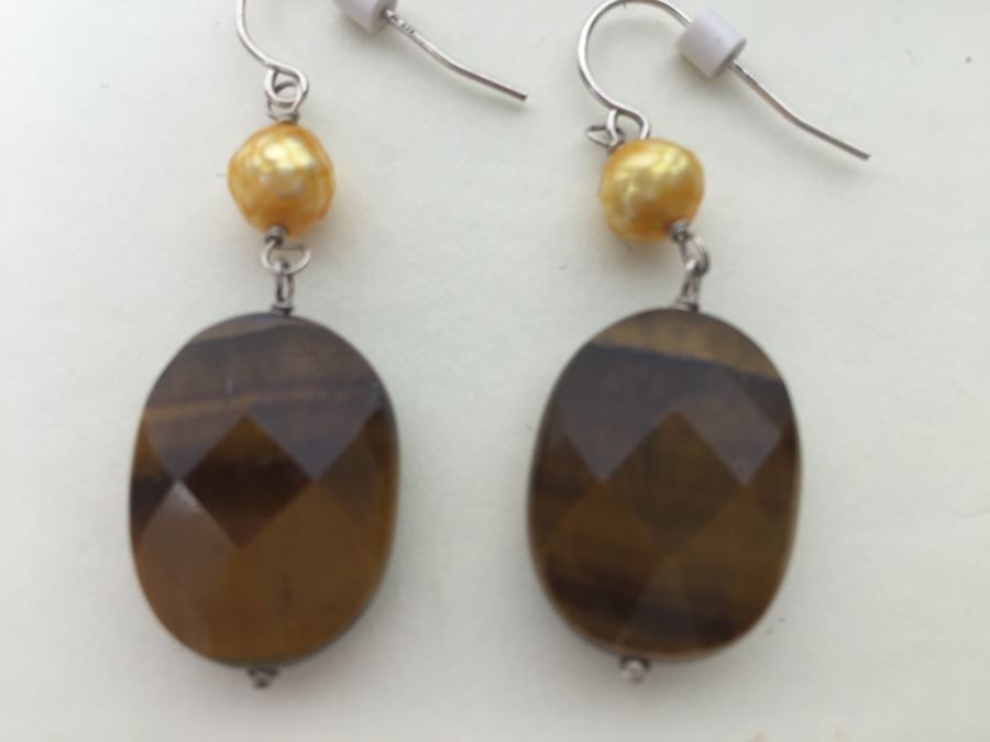 Sterling Silver Brown Tiger Eye Necklace With 2 Pairs Of Tiger Eye Earrings 84.0g *JUST ADDED* [Photo 10]