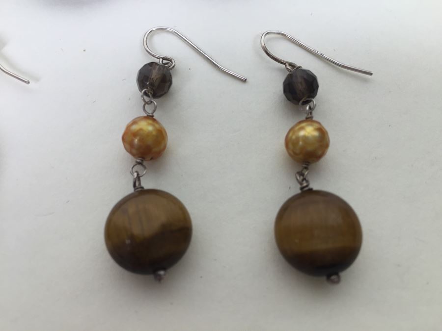 Sterling Silver Brown Tiger Eye Necklace With 2 Pairs Of Tiger Eye Earrings 84.0g *JUST ADDED* [Photo 13]