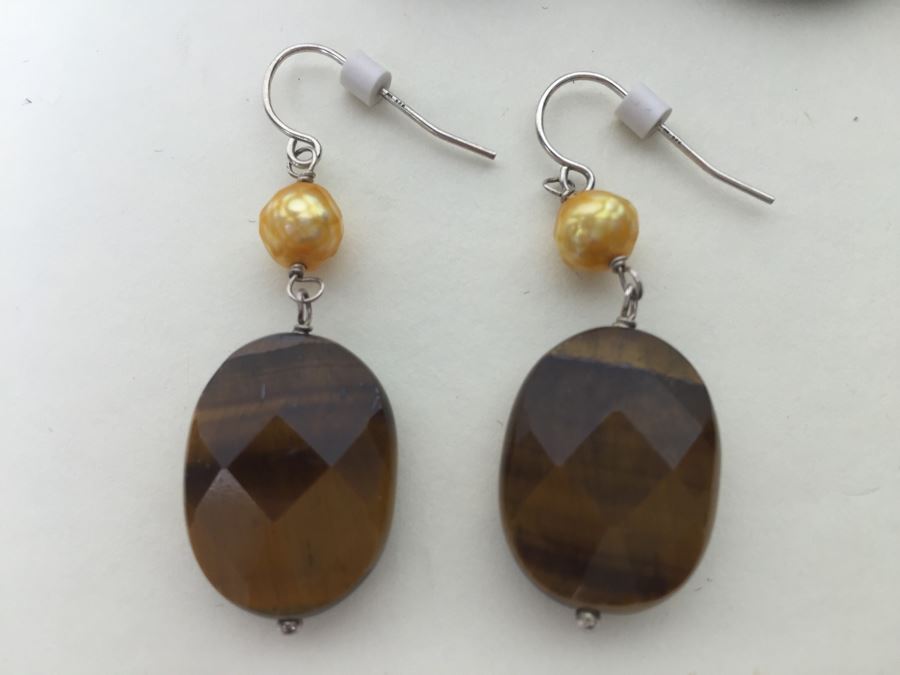Sterling Silver Brown Tiger Eye Necklace With 2 Pairs Of Tiger Eye Earrings 84.0g *JUST ADDED* [Photo 11]