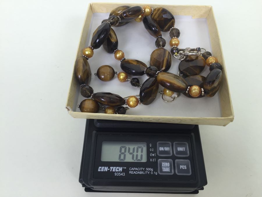 Sterling Silver Brown Tiger Eye Necklace With 2 Pairs Of Tiger Eye Earrings 84.0g *JUST ADDED* [Photo 22]