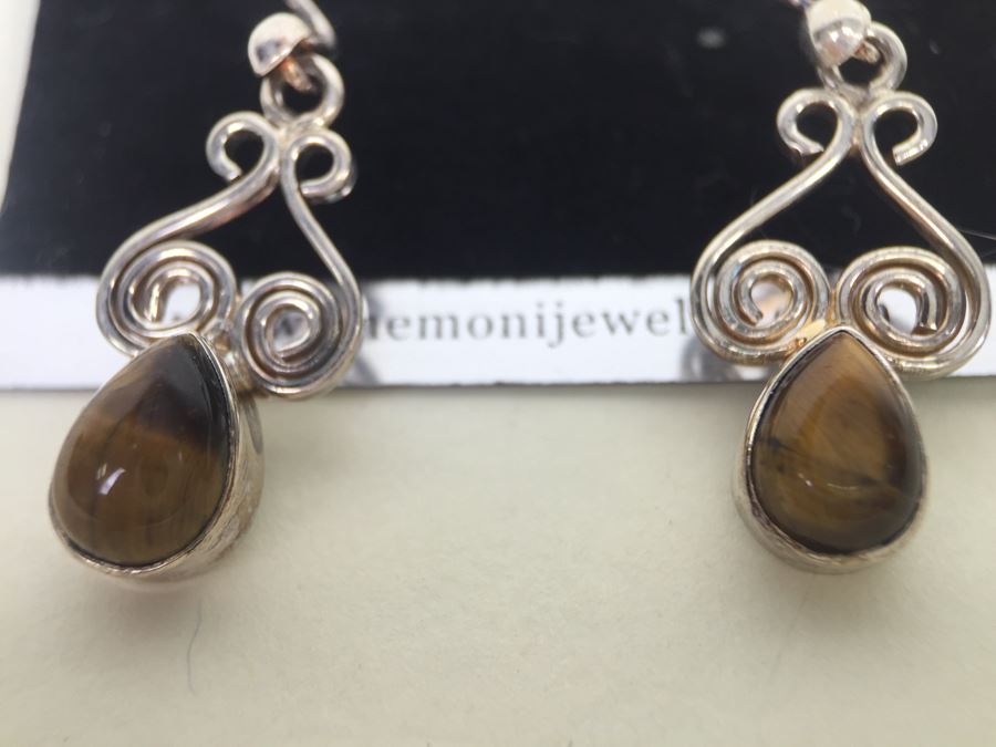 Sterling Silver Tiger Eye Earrings Shemoni Jewelry 4.2g New With Tags *JUST ADDED* [Photo 2]