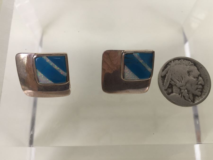 Sterling Silver Turquoise Inlay Earrings 6.2g *JUST ADDED* [Photo 5]