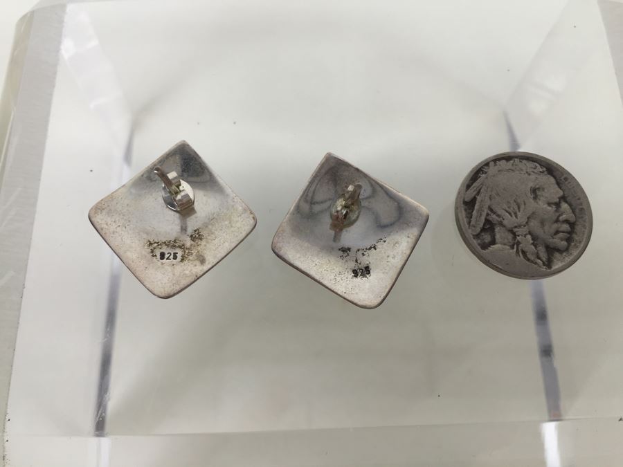 Sterling Silver Turquoise Inlay Earrings 6.2g *JUST ADDED* [Photo 3]