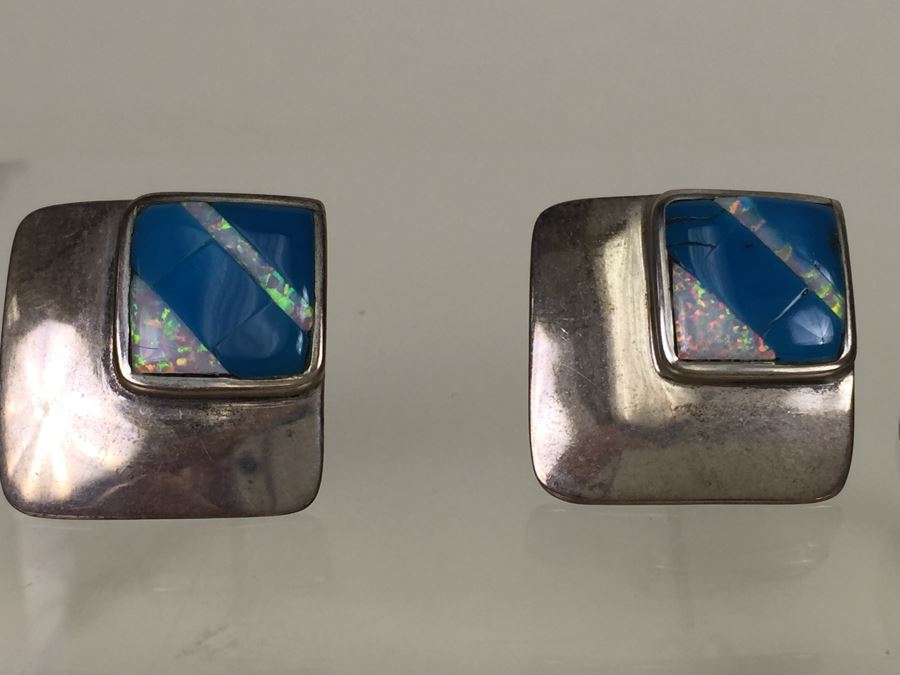 Sterling Silver Turquoise Inlay Earrings 6.2g *JUST ADDED* [Photo 4]