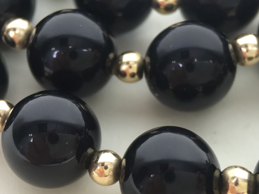 Black Onyx Necklace With 14K Gold Spacers And 14K Gold Clasp 30.9g *JUST ADDED* [Photo 13]