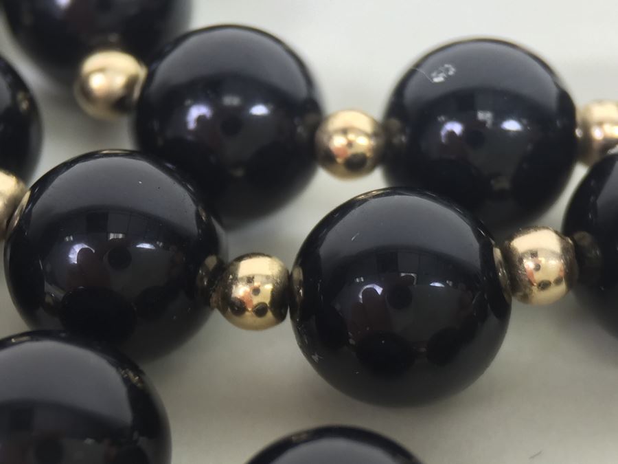 Black Onyx Necklace With 14K Gold Spacers And 14K Gold Clasp 30.9g *JUST ADDED* [Photo 12]