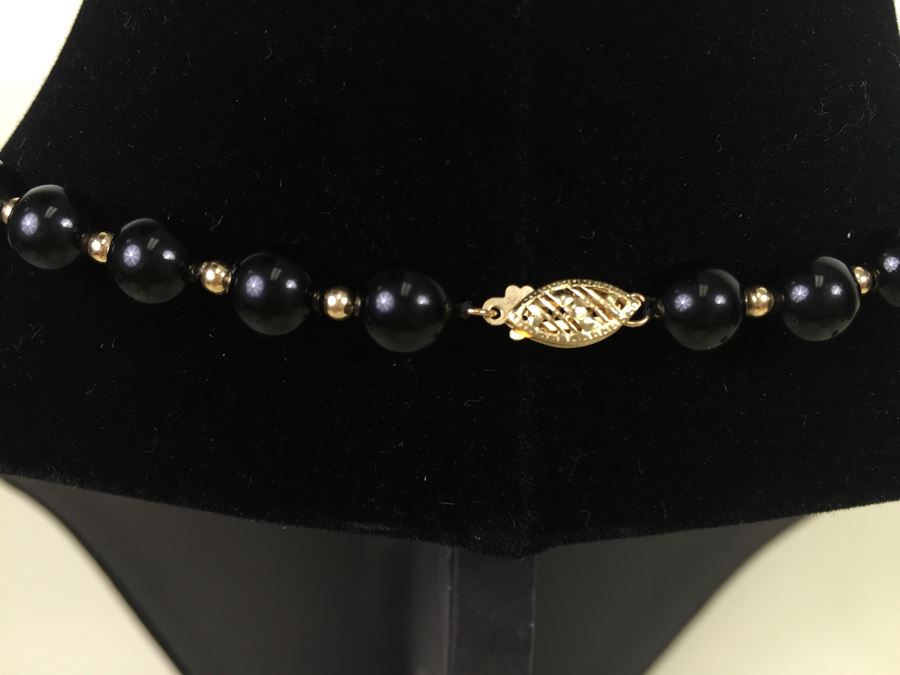 Black Onyx Necklace With 14K Gold Spacers And 14K Gold Clasp 30.9g *JUST ADDED* [Photo 5]