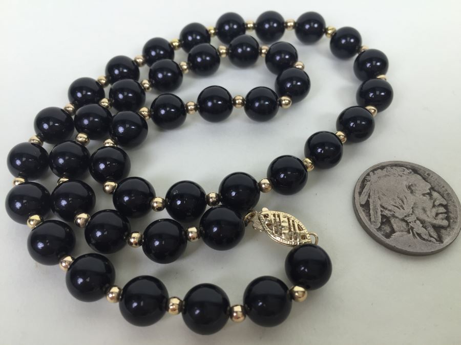 Black Onyx Necklace With 14K Gold Spacers And 14K Gold Clasp 30.9g *JUST ADDED* [Photo 14]