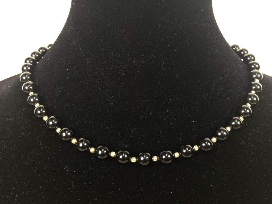Black Onyx Necklace With 14K Gold Spacers And 14K Gold Clasp 30.9g *JUST ADDED* [Photo 4]