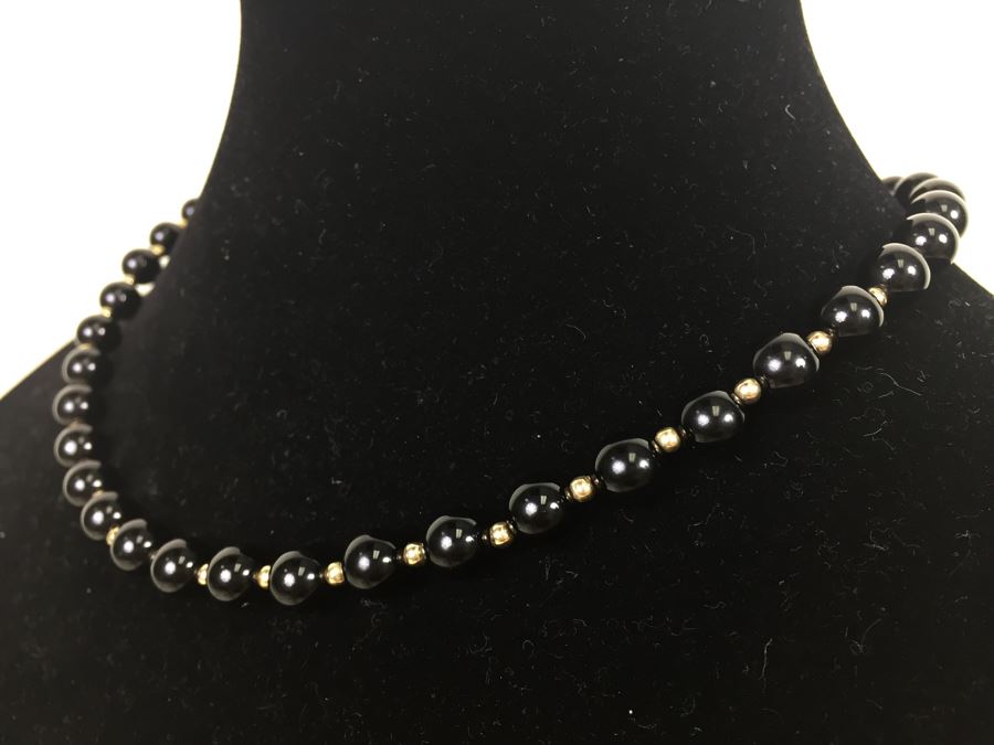 Black Onyx Necklace With 14K Gold Spacers And 14K Gold Clasp 30.9g *JUST ADDED* [Photo 1]