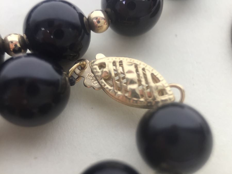 Black Onyx Necklace With 14K Gold Spacers And 14K Gold Clasp 30.9g ...