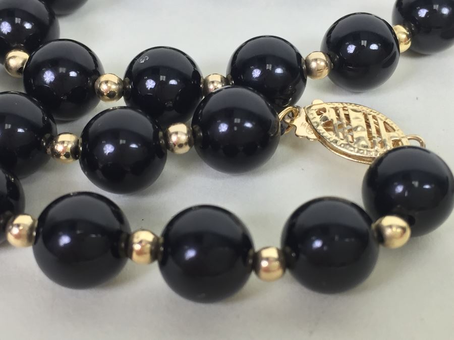 Black Onyx Necklace With 14K Gold Spacers And 14K Gold Clasp 30.9g *JUST ADDED* [Photo 8]