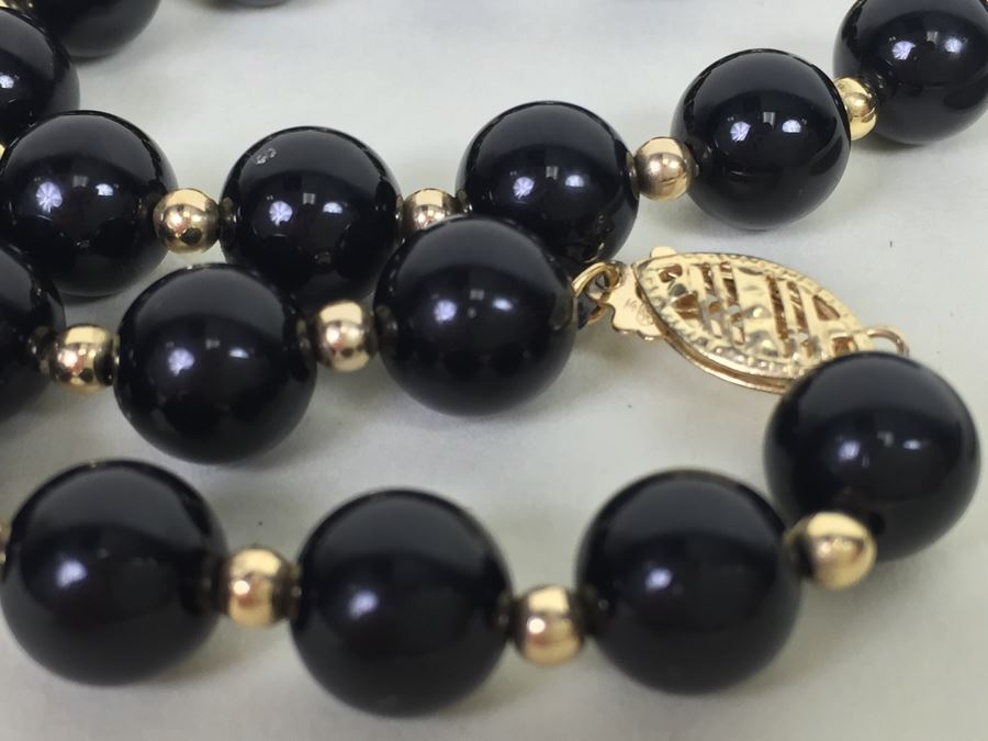 Black Onyx Necklace With 14K Gold Spacers And 14K Gold Clasp 30.9g *JUST ADDED* [Photo 7]