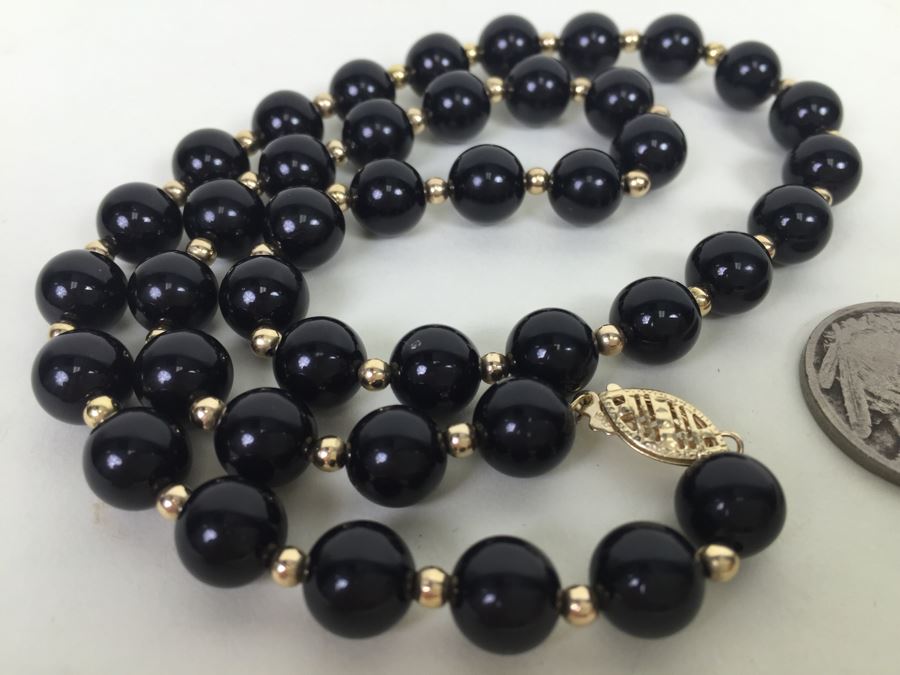 Black Onyx Necklace With 14K Gold Spacers And 14K Gold Clasp 30.9g *JUST ADDED* [Photo 2]