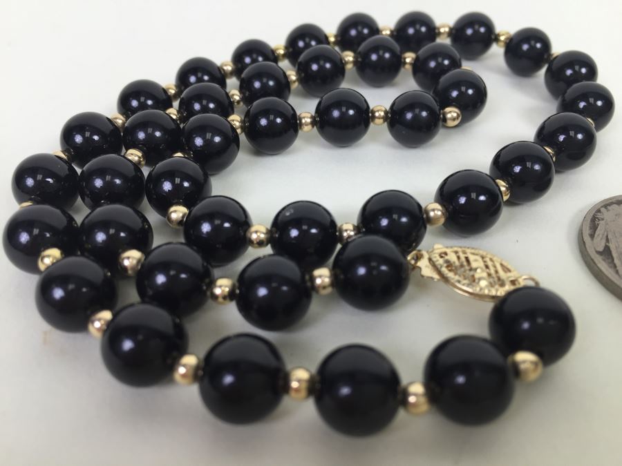 Black Onyx Necklace With 14K Gold Spacers And 14K Gold Clasp 30.9g *JUST ADDED* [Photo 6]