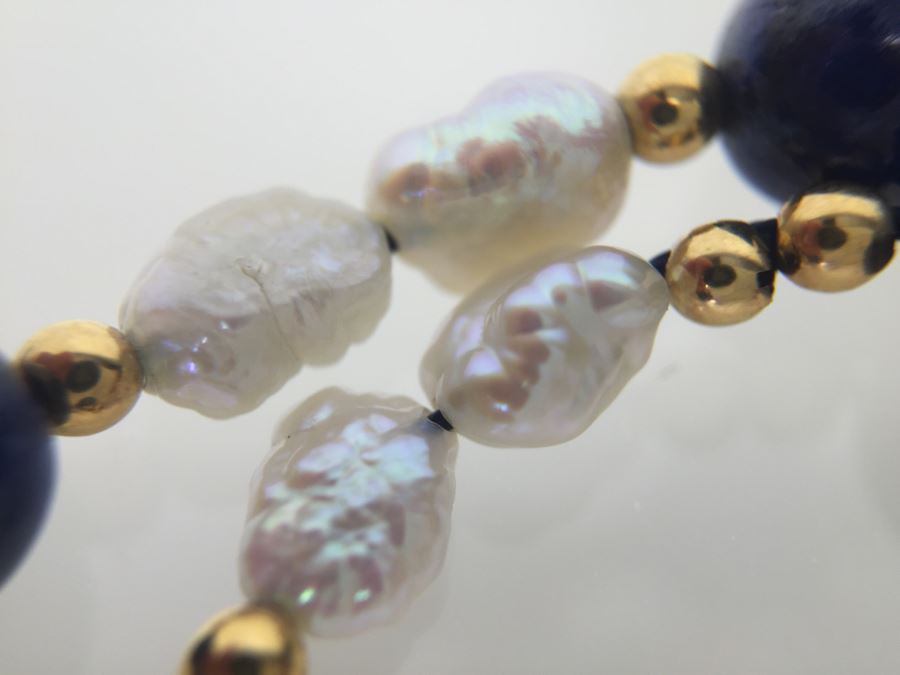 Bracelet With Lapis Lazuli Stones, Pearls And 14K Gold Spacers And 14K Gold Clasp 5.5g *JUST ADDED* [Photo 12]