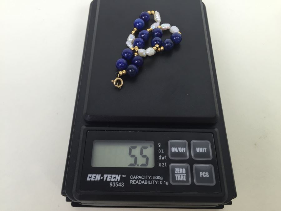 Bracelet With Lapis Lazuli Stones, Pearls And 14K Gold Spacers And 14K Gold Clasp 5.5g *JUST ADDED* [Photo 18]