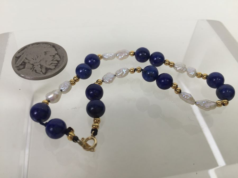 Bracelet With Lapis Lazuli Stones, Pearls And 14K Gold Spacers And 14K Gold Clasp 5.5g *JUST ADDED* [Photo 10]