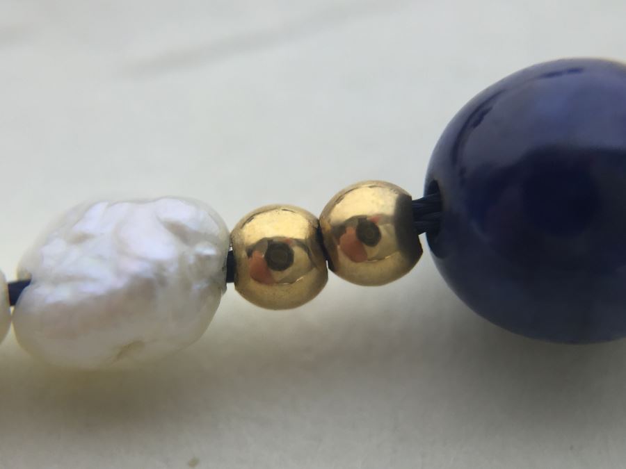 Bracelet With Lapis Lazuli Stones, Pearls And 14K Gold Spacers And 14K Gold Clasp 5.5g *JUST ADDED* [Photo 8]