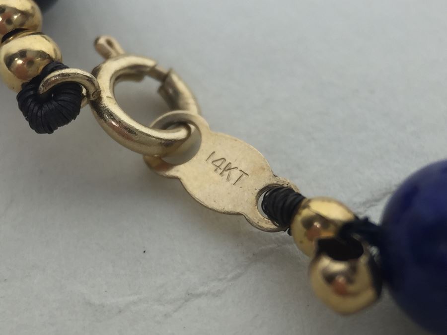 Bracelet With Lapis Lazuli Stones, Pearls And 14K Gold Spacers And 14K Gold Clasp 5.5g *JUST ADDED* [Photo 3]