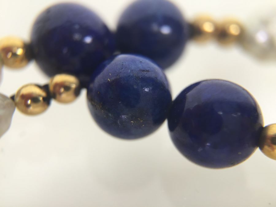 Bracelet With Lapis Lazuli Stones, Pearls And 14K Gold Spacers And 14K