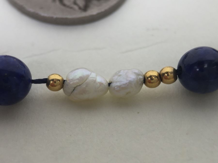 Bracelet With Lapis Lazuli Stones, Pearls And 14K Gold Spacers And 14K Gold Clasp 5.5g *JUST ADDED* [Photo 2]