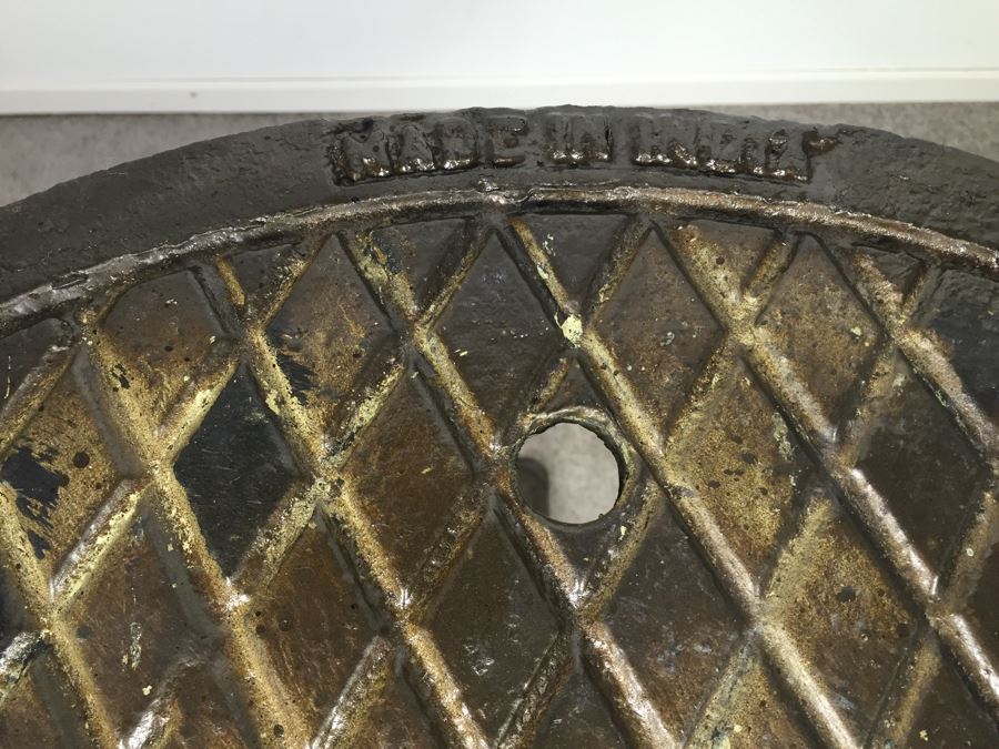 Very Heavy Industrial Steampunk Thick 'Storm Drain' Top Cafe Table With Cast Iron Pedestal Base *JUST ADDED* [Photo 6]