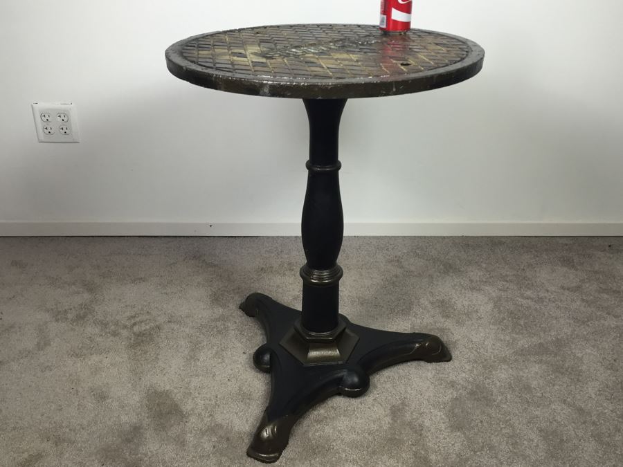 Very Heavy Industrial Steampunk Thick 'Storm Drain' Top Cafe Table With Cast Iron Pedestal Base *JUST ADDED* [Photo 13]