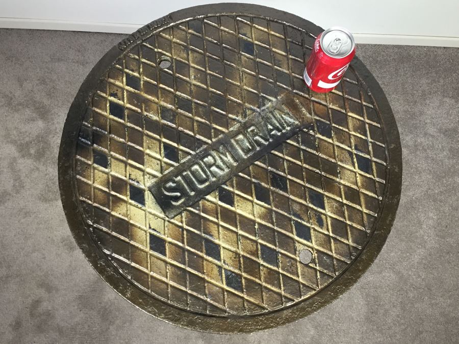 Very Heavy Industrial Steampunk Thick 'Storm Drain' Top Cafe Table With Cast Iron Pedestal Base *JUST ADDED* [Photo 14]