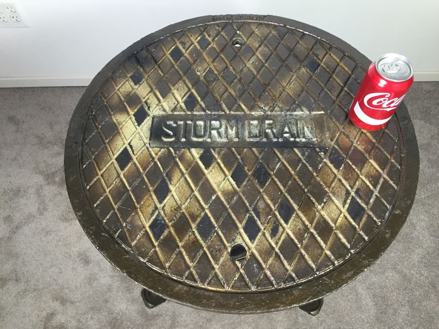 Very Heavy Industrial Steampunk Thick 'Storm Drain' Top Cafe Table With Cast Iron Pedestal Base *JUST ADDED* [Photo 4]