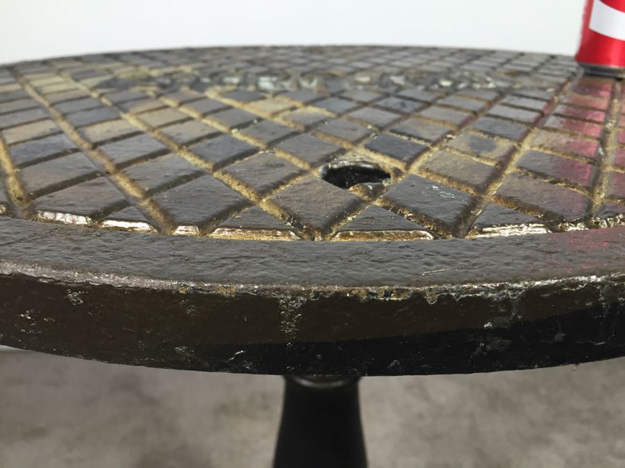 Very Heavy Industrial Steampunk Thick 'Storm Drain' Top Cafe Table With Cast Iron Pedestal Base *JUST ADDED* [Photo 7]