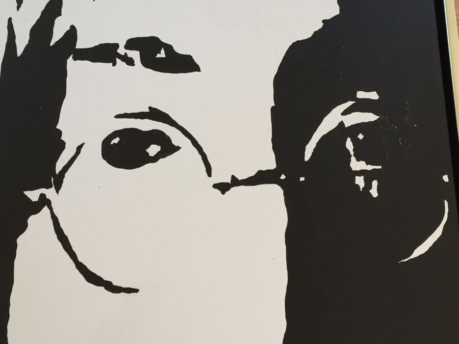 Original B&W Oil Painting Of John Lennon By Cuban Artist Roberto Robaina On Canvas 100 X 70CM Signed Front And Back 'Imagine' [Photo 2]