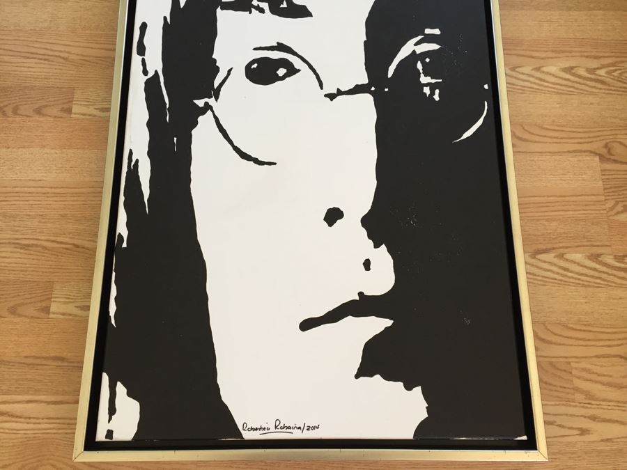 Original B&W Oil Painting Of John Lennon By Cuban Artist Roberto Robaina On Canvas 100 X 70CM Signed Front And Back 'Imagine' [Photo 5]