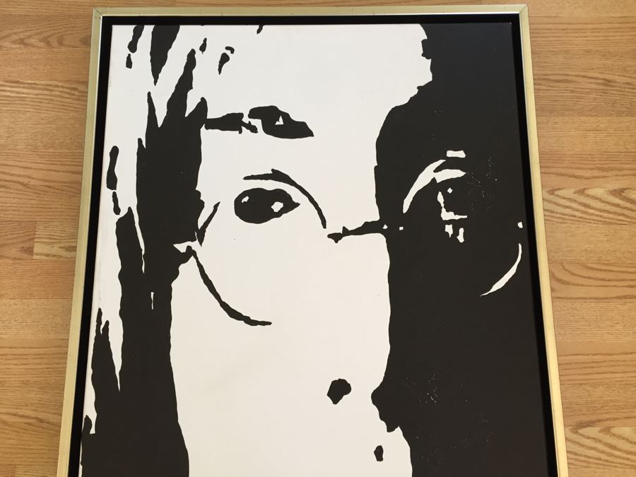 Original B&W Oil Painting Of John Lennon By Cuban Artist Roberto Robaina On Canvas 100 X 70CM Signed Front And Back 'Imagine' [Photo 4]