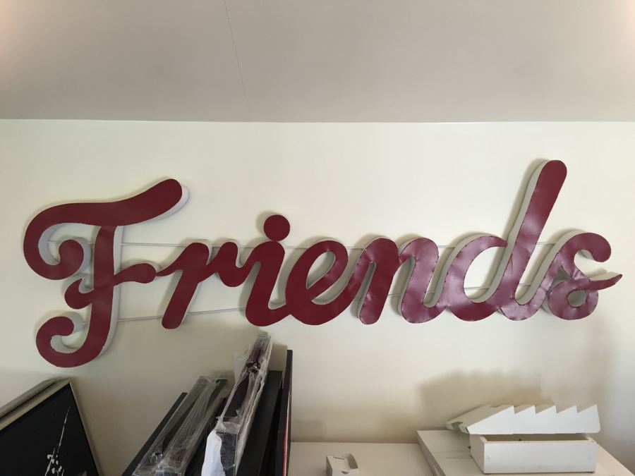 Metal Red And White 'Friends' Sculpture Wall Sign