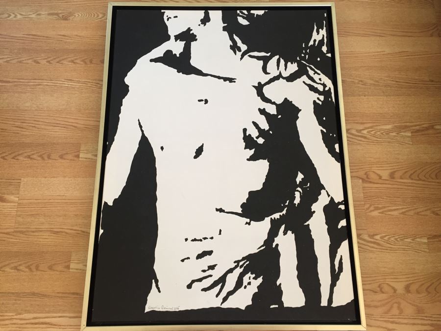 Original B&W Oil Painting Of Passionate Man And Woman Embrace By Cuban Artist Roberto Robaina On Canvas 115 X 85CM Signed Front And Back Titled 'Amandonos' To Love [Photo 4]