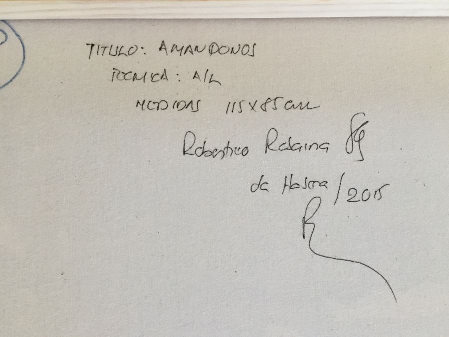 Original B&W Oil Painting Of Passionate Man And Woman Embrace By Cuban Artist Roberto Robaina On Canvas 115 X 85CM Signed Front And Back Titled 'Amandonos' To Love [Photo 11]