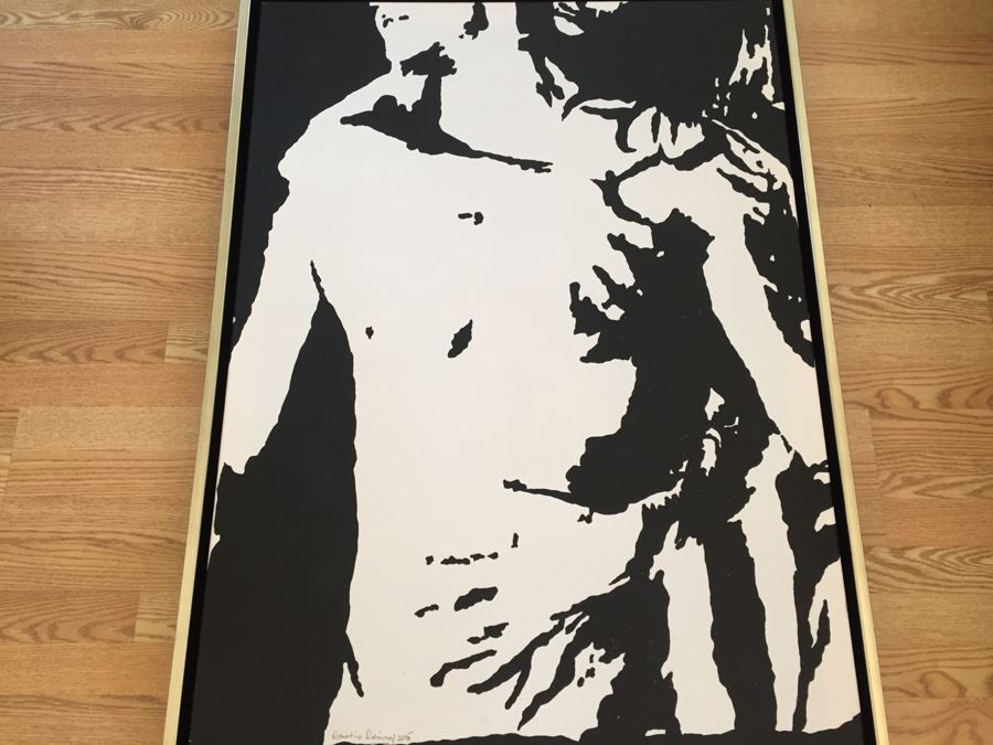 Original B&W Oil Painting Of Passionate Man And Woman Embrace By Cuban Artist Roberto Robaina On Canvas 115 X 85CM Signed Front And Back Titled 'Amandonos' To Love [Photo 6]