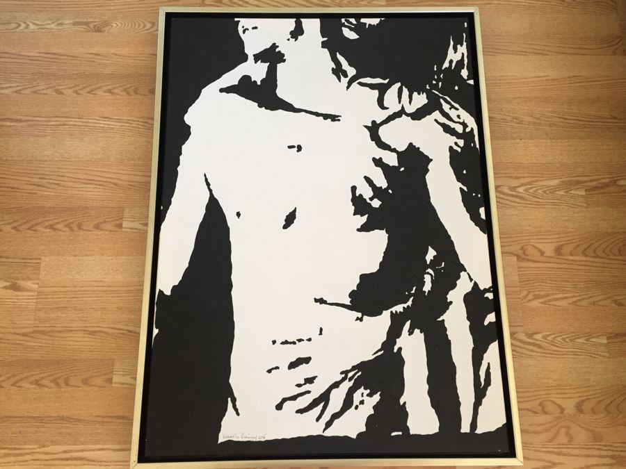 Original B&W Oil Painting Of Passionate Man And Woman Embrace By Cuban Artist Roberto Robaina On Canvas 115 X 85CM Signed Front And Back Titled 'Amandonos' To Love [Photo 9]