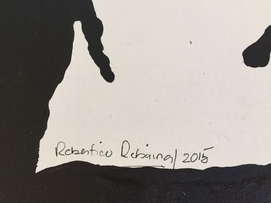 Original B&W Oil Painting Of Passionate Man And Woman Embrace By Cuban Artist Roberto Robaina On Canvas 115 X 85CM Signed Front And Back Titled 'Amandonos' To Love [Photo 3]