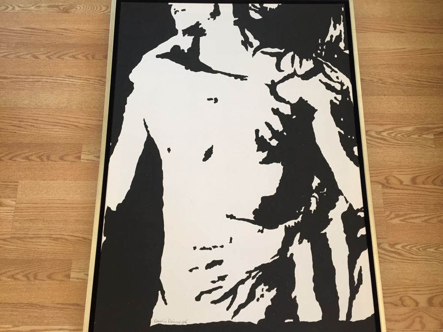 Original B&W Oil Painting Of Passionate Man And Woman Embrace By Cuban Artist Roberto Robaina On Canvas 115 X 85CM Signed Front And Back Titled 'Amandonos' To Love [Photo 5]