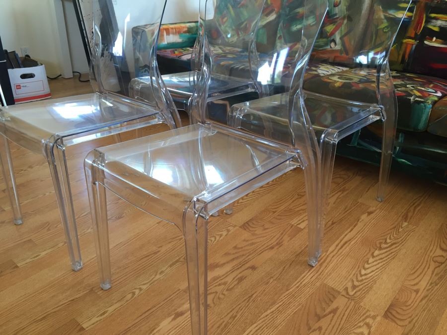 Set Of 4 Domitalia Crystal Clear Lucite Chairs Made In Italy Retails For $1,476 [Photo 6]