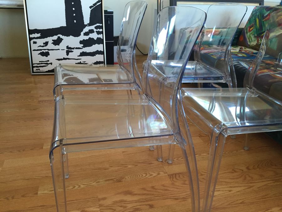 Set Of 4 Domitalia Crystal Clear Lucite Chairs Made In Italy Retails For $1,476 [Photo 11]