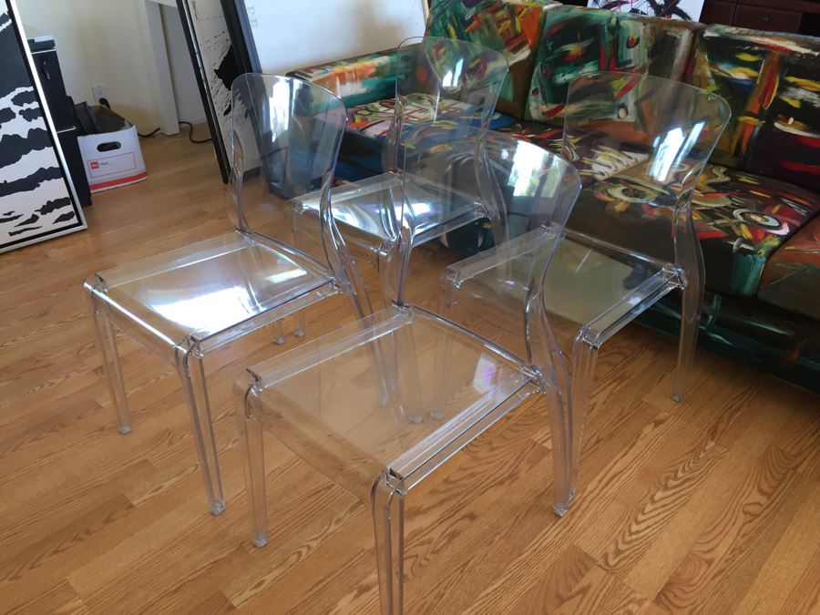 Set Of 4 Domitalia Crystal Clear Lucite Chairs Made In Italy Retails For $1,476 [Photo 5]