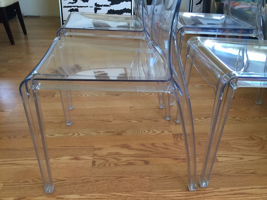 Set Of 4 Domitalia Crystal Clear Lucite Chairs Made In Italy Retails For $1,476 [Photo 8]