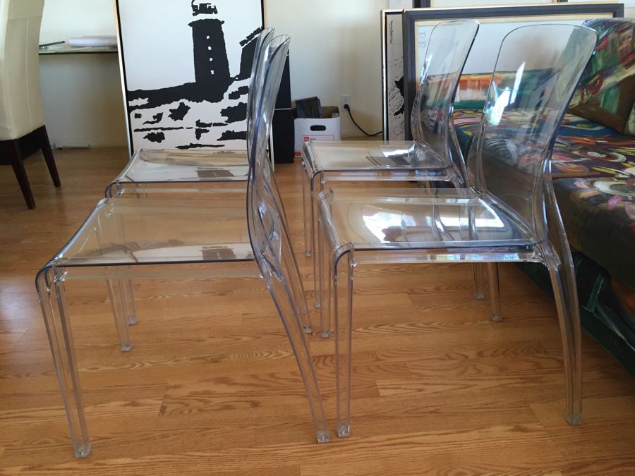 Set Of 4 Domitalia Crystal Clear Lucite Chairs Made In Italy Retails For $1,476 [Photo 7]