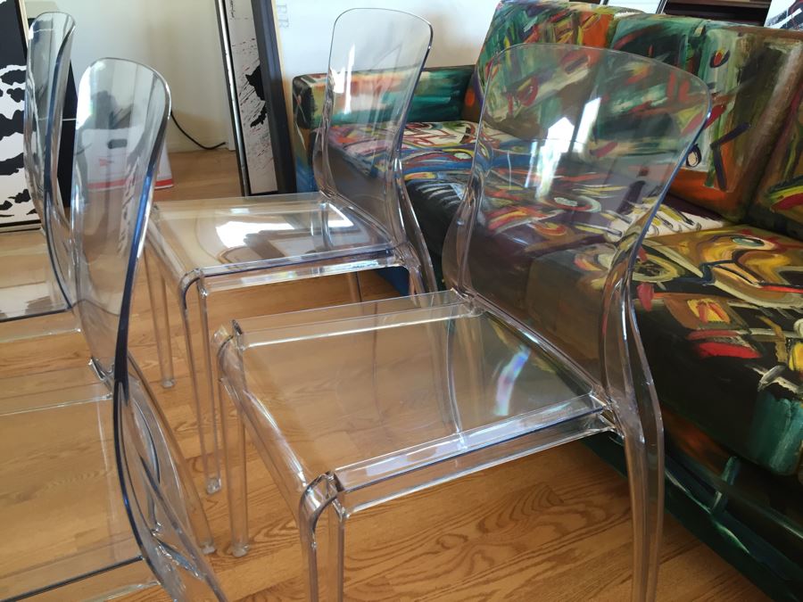 Set Of 4 Domitalia Crystal Clear Lucite Chairs Made In Italy Retails For $1,476 [Photo 10]